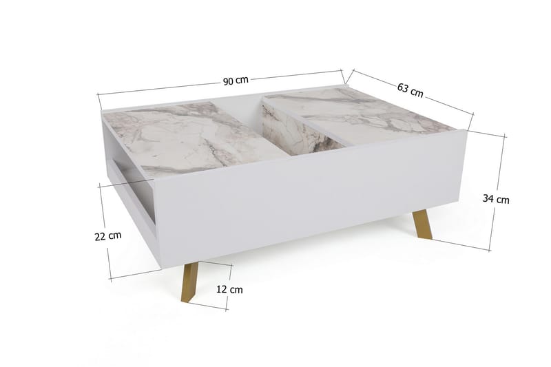 Soffbord Fridaria 90 cm med Förvaring Marmormönster - Vit/Mörkbrun - Soffbord