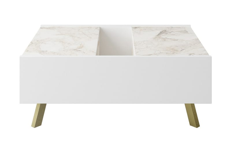 Soffbord Fridaria 90 cm med Förvaring Marmormönster - Vit/Mörkbrun - Soffbord