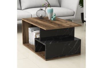 Soffbord Garavelo Soffbord 90 cm med Förvaring Hyllor Marmormönster Svart,Trä/Natur,Mörkbrun - Möbler - Bord & matgrupp - Soffbord - Soffbord med förvaring