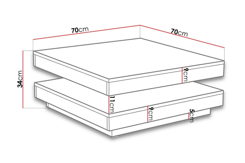 Soffbord Gornji 70 cm Vridbart med Förvaring Hylla - Vit - Soffbord