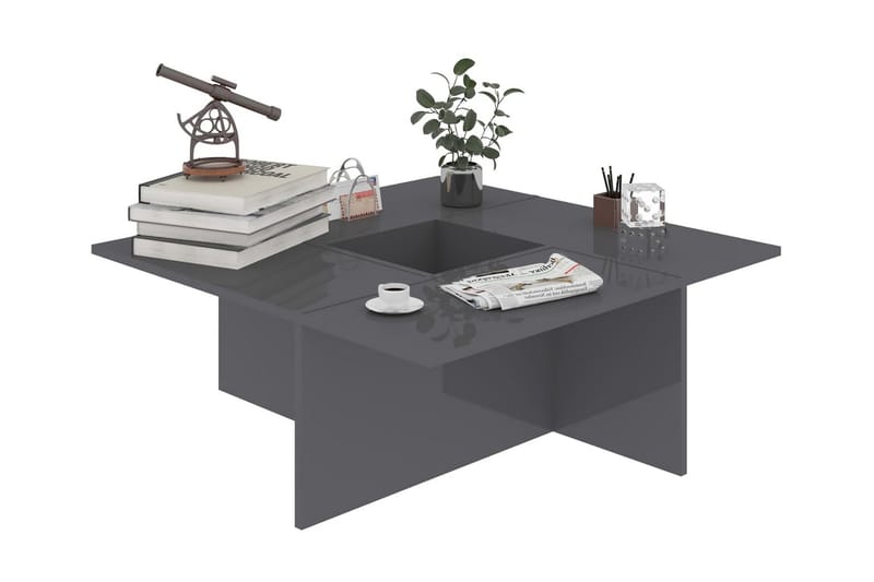 Soffbord grå högglans 79,5x79,5x30 cm spånskiva - Grå - Soffbord