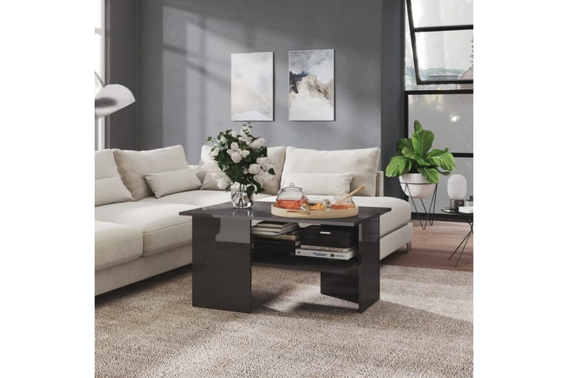 Soffbord grå högglans 90x60x46,5 cm spånskiva - Grå - Soffbord