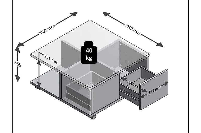 Soffbord Graciete 70 cm med Förvaring Lådor på Hjul - Vit/Betonggrå - Möbler - Bord & matgrupp - Soffbord