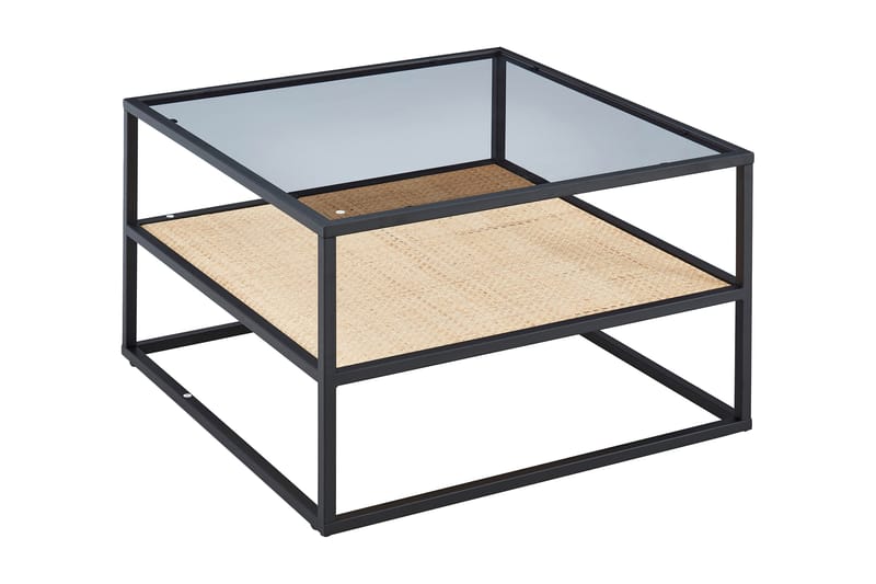 Soffbord Gryttom 75 cm med Förvaring Hylla - Glas/Rotting/Svart - Soffbord