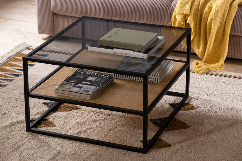 Soffbord Gryttom 75 cm med Förvaring Hylla - Glas/Rotting/Svart - Möbler - Bord & matgrupp - Soffbord