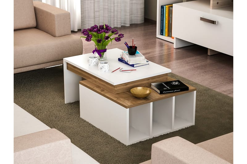 Soffbord Heathow 90 cm med Förvaring Hyllor - Vit/Trä - Möbler - Bord & matgrupp - Soffbord