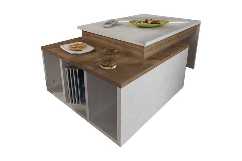 Soffbord Heathow 90 cm med Förvaring Hyllor - Vit/Trä - Möbler - Bord & matgrupp - Soffbord