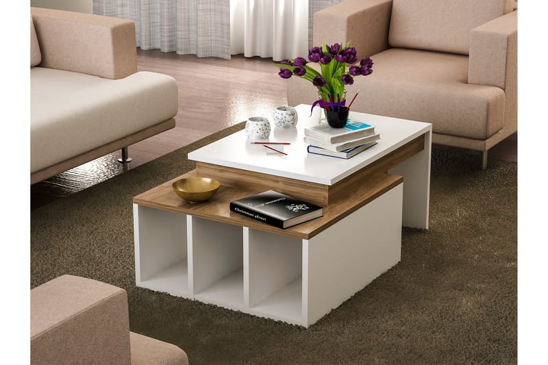 Soffbord Heathow 90 cm med Förvaring Hyllor - Vit/Trä - Möbler - Bord & matgrupp - Soffbord