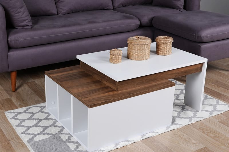 Soffbord Heathow 90 cm med Förvaring Hyllor - Vit/Trä - Möbler - Bord & matgrupp - Soffbord