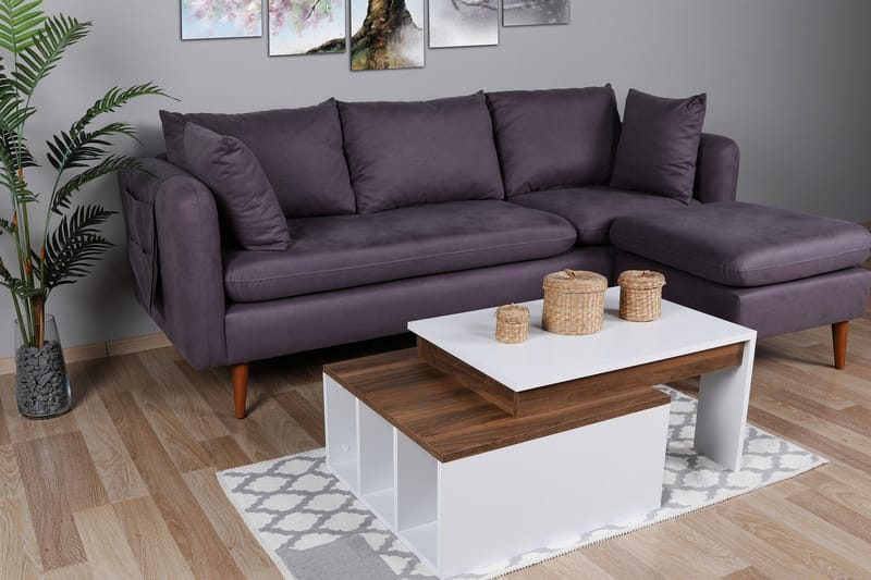 Soffbord Heathow 90 cm med Förvaring Hyllor - Vit/Trä - Möbler - Bord & matgrupp - Soffbord