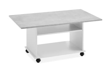Soffbord Heidy 100 cm med Förvaring Hylla på Hjul - Vit/Betonggrå - Möbler - Bord & matgrupp - Soffbord