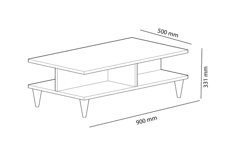 Soffbord Homeier 90 cm med Förvaring Hylla - Ekfärg/Svart - Soffbord