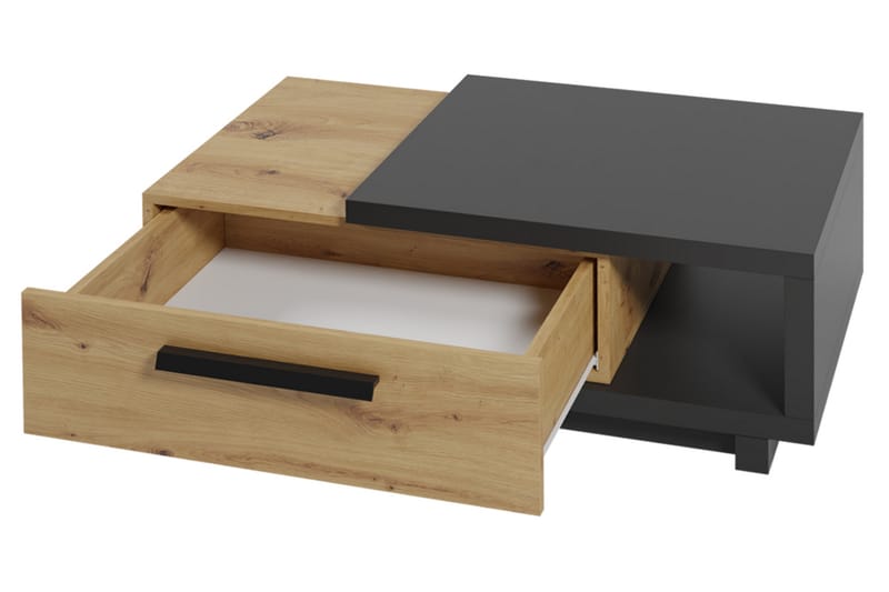 Soffbord Idelle 90 cm med Förvaring Låda + Hylla - Natur/Svart - Soffbord