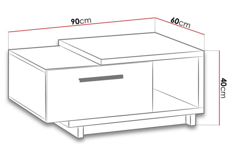 Soffbord Idelle 90 cm med Förvaring Låda + Hylla - Natur/Svart - Soffbord