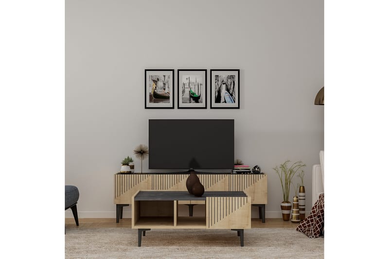 Soffbord Iecava 94 cm med Förvaring Hyllor - Natur/Svart - Möbler - Bord & matgrupp - Soffbord