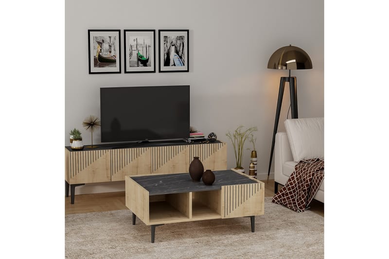 Soffbord Iecava 94 cm med Förvaring Hyllor - Natur/Svart - Möbler - Bord & matgrupp - Soffbord