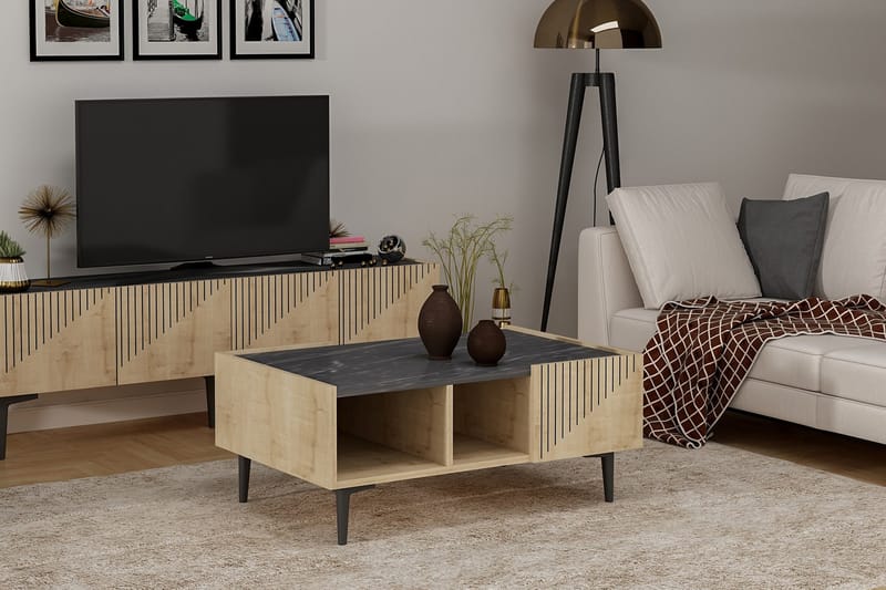 Soffbord Iecava 94 cm med Förvaring Hyllor - Natur/Svart - Möbler - Bord & matgrupp - Soffbord