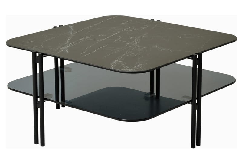 Soffbord Ireka 80 cm med Förvaring Hylla - Keramik/Glas/Svart - Marmorbord - Soffbord