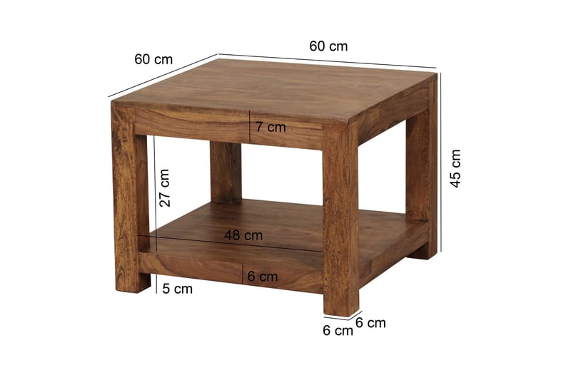 Soffbord Jaheam 60 cm med Förvaring Hylla - Massivt Trä - Soffbord
