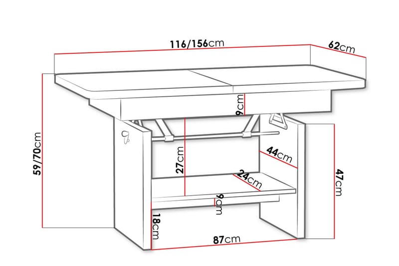Soffbord Janeka 116 cm Höj- och Sänkbar med Förvaring Hylla - Vit - Möbler - Bord & matgrupp - Soffbord - Höj och sänkbart soffbord
