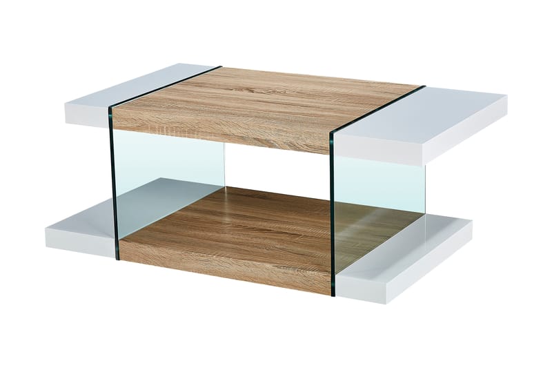 Soffbord Jaunita 120 cm med Förvaring Hylla - Glas/Vit/Brun - Soffbord