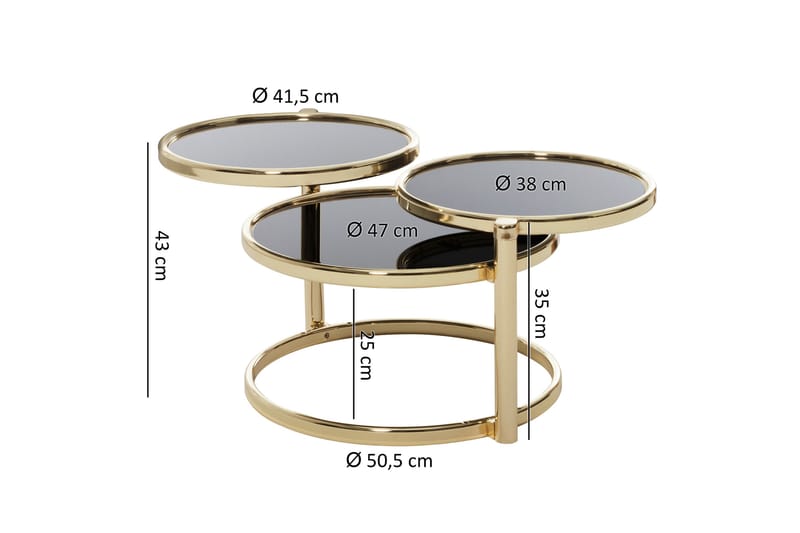 Soffbord Jayelynn 58 cm med Förvaring Hyllor Runt - Glas/Svart/Guld - Soffbord