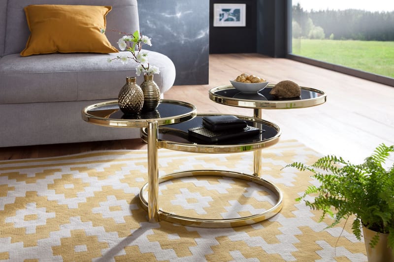 Soffbord Jayelynn 58 cm med Förvaring Hyllor Runt - Glas/Svart/Guld - Möbler - Bord & matgrupp - Soffbord