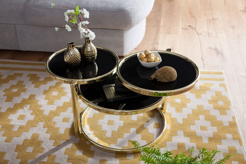 Soffbord Jayelynn 58 cm med Förvaring Hyllor Runt - Glas/Svart/Guld - Möbler - Bord & matgrupp - Soffbord