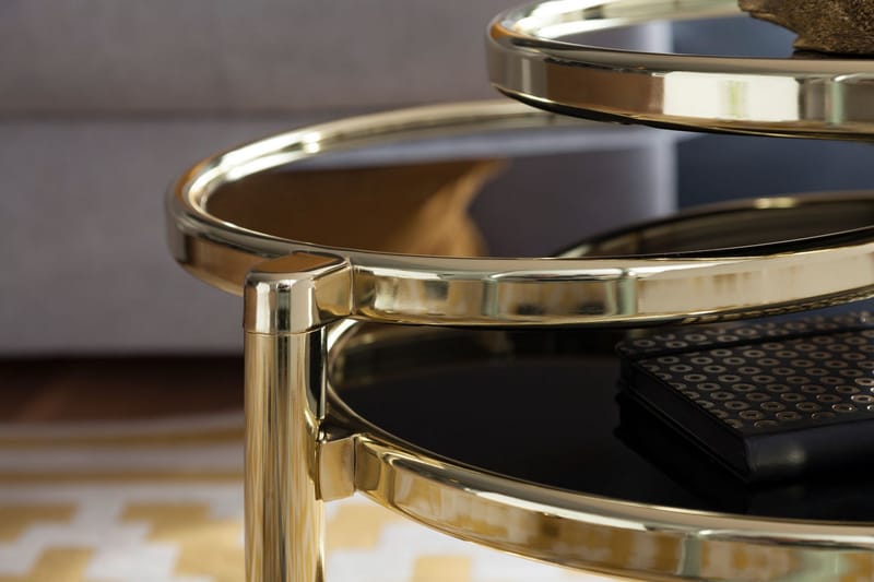 Soffbord Jayelynn 58 cm med Förvaring Hyllor Runt - Glas/Svart/Guld - Möbler - Bord & matgrupp - Soffbord