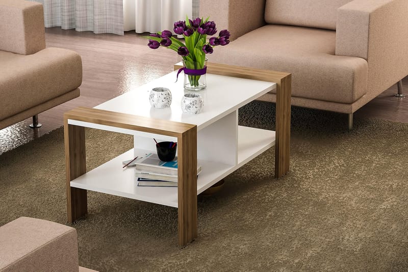 Soffbord Johnever 90 cm med Förvaring Hylla - Vit/Valnötsbrun - Möbler - Bord & matgrupp - Soffbord
