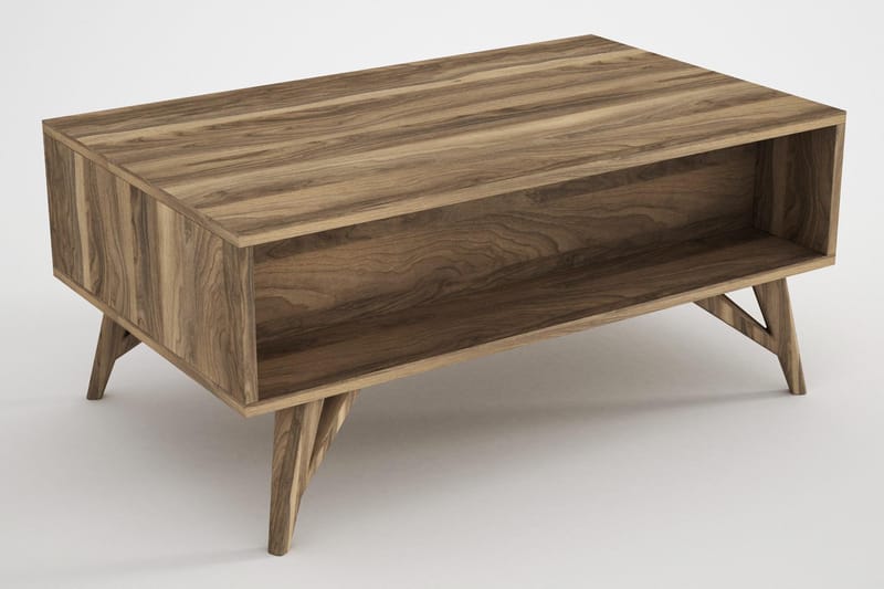 Soffbord Jospeh 90 cm med Förvaring Låda + Hylla Dekorerad - Valnötsbrun - Soffbord