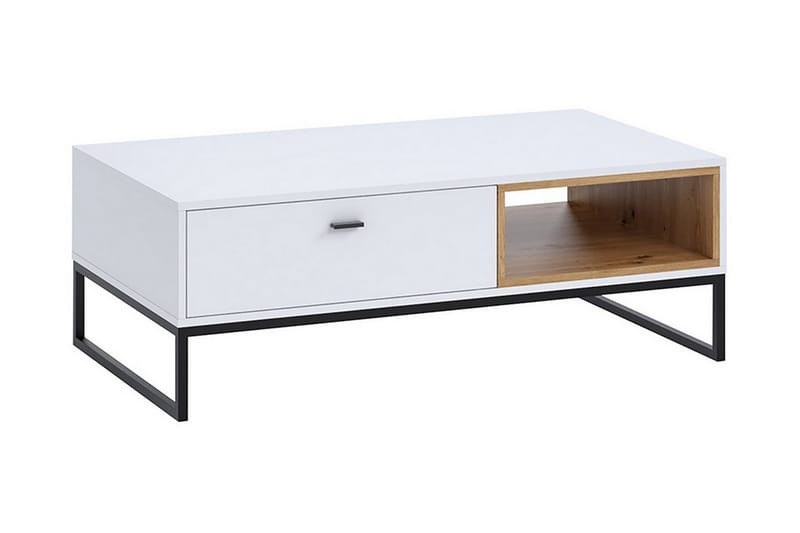 Soffbord Kahambwe 120 cm med Förvaring Låda + Hylla - Vit/Natur/Svart - Soffbord
