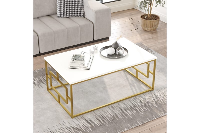 Soffbord Kaif 100x60 cm Vit/Guld - Hanah Home - Soffbord