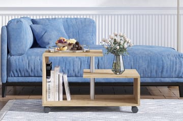 Soffbord Karanfil 80 cm med Förvaring Hylla på Hjul - Natur/Svart - Möbler - Bord & matgrupp - Soffbord
