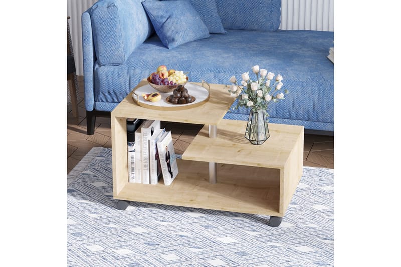 Soffbord Karanfil 80 cm med Förvaring Hylla på Hjul - Natur/Svart - Möbler - Bord & matgrupp - Soffbord