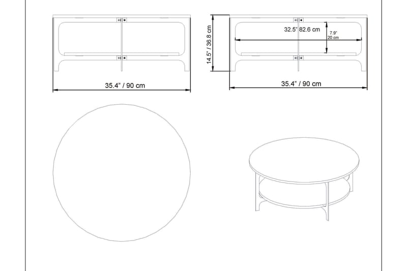 Soffbord Kvitsle 90 cm med Förvaring Runt Hylla - Svart - Marmorbord - Soffbord