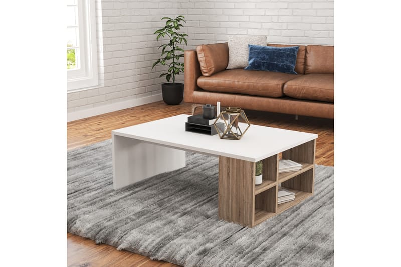 Soffbord Lalenius 90 cm med Förvaring Hyllor - Trä/Vit - Möbler - Bord & matgrupp - Soffbord