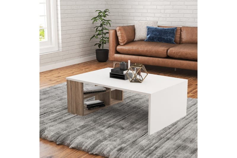 Soffbord Lalenius 90 cm med Förvaring Hyllor - Trä/Vit - Möbler - Bord & matgrupp - Soffbord