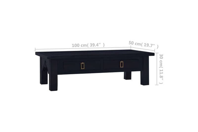 Soffbord ljus svart 100x50x30 cm massiv mahogny - Svart - Soffbord
