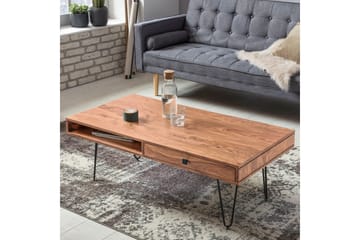 Soffbord Lochside 60 cm med Förvaring 2 Lådor + Hyllor - Akacia/Svart - Möbler - Bord & matgrupp - Soffbord