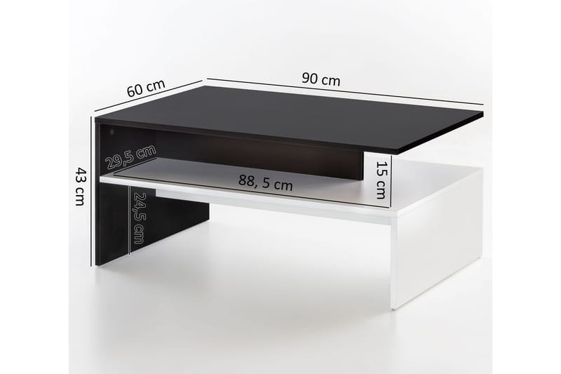 Soffbord Logalbo 90 cm med Förvaring Hylla - Svart/Vit - Soffbord