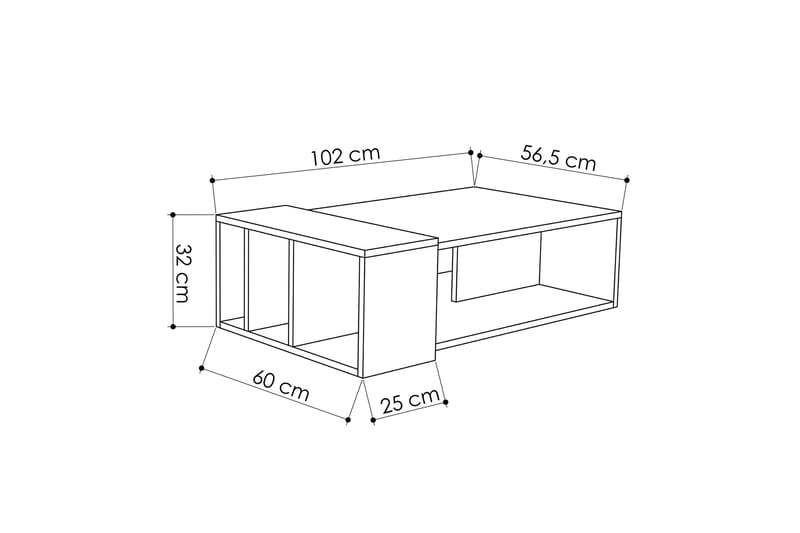 Soffbord Lutchan 102 cm med Förvaring Hylla - Ekfärg/Mörkgrå - Soffbord