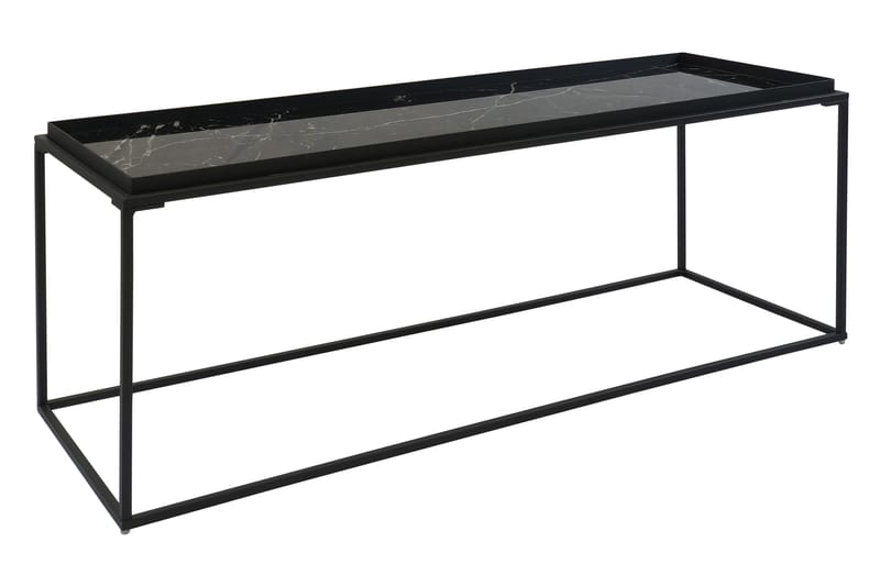 Soffbord Lyness 122 cm Marmormönster - Glas/Svart - Marmorbord - Soffbord