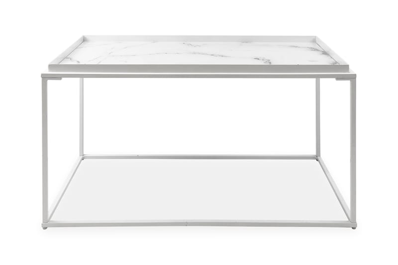 Soffbord Lyness 80 cm Marmormönster Rektangulär - Vit/Brun - Marmorbord - Soffbord