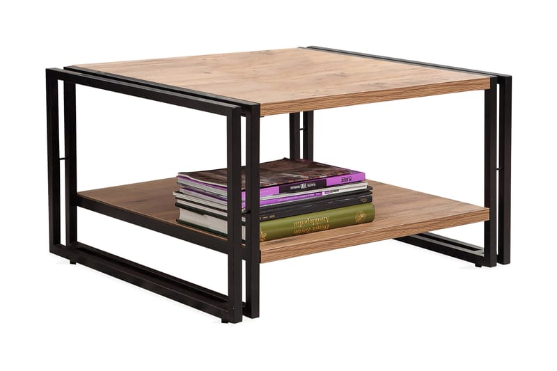 Soffbord Masako 70 cm med Förvaring Hylla - Trä/Svart - Soffbord