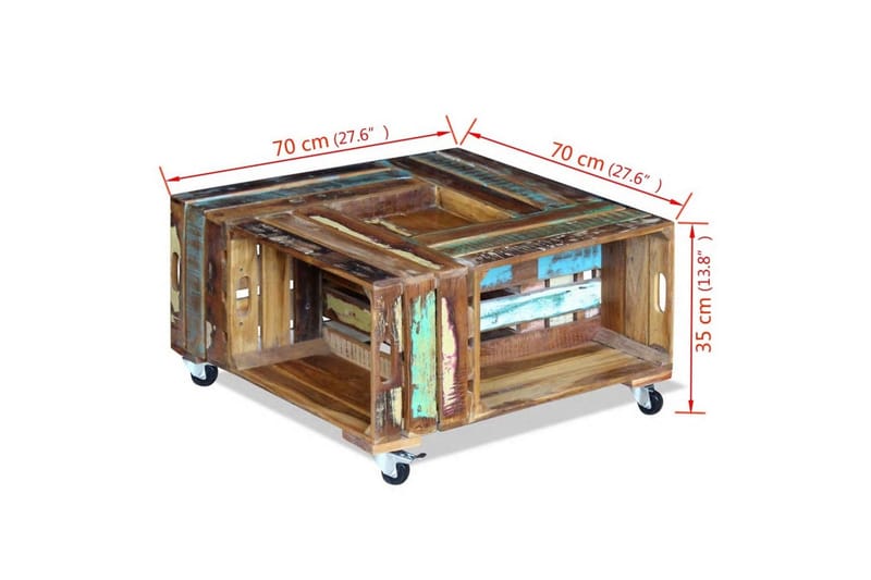 Soffbord massivt återvunnet trä 70x70x35 cm - Flerfärgad - Soffbord