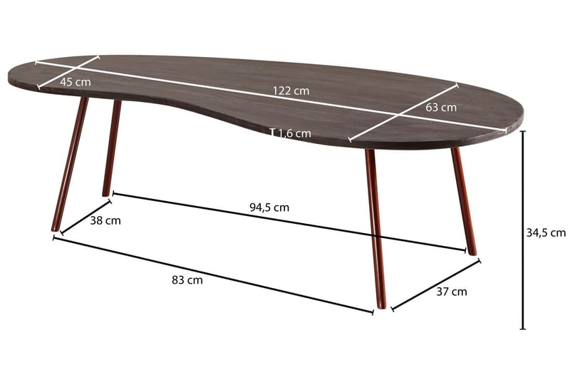Soffbord Mayou 122 cm Njurformat - Massivt Trä/Mörkgrå/Koppar - Möbler - Bord & matgrupp - Soffbord