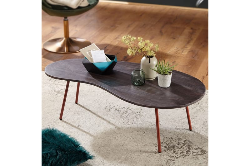 Soffbord Mayou 122 cm Njurformat - Massivt Trä/Mörkgrå/Koppar - Möbler - Bord & matgrupp - Soffbord