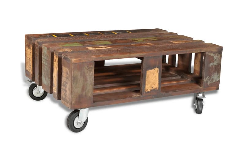 Soffbord med 4 hjul återvunnet trä - Brun - Soffbord