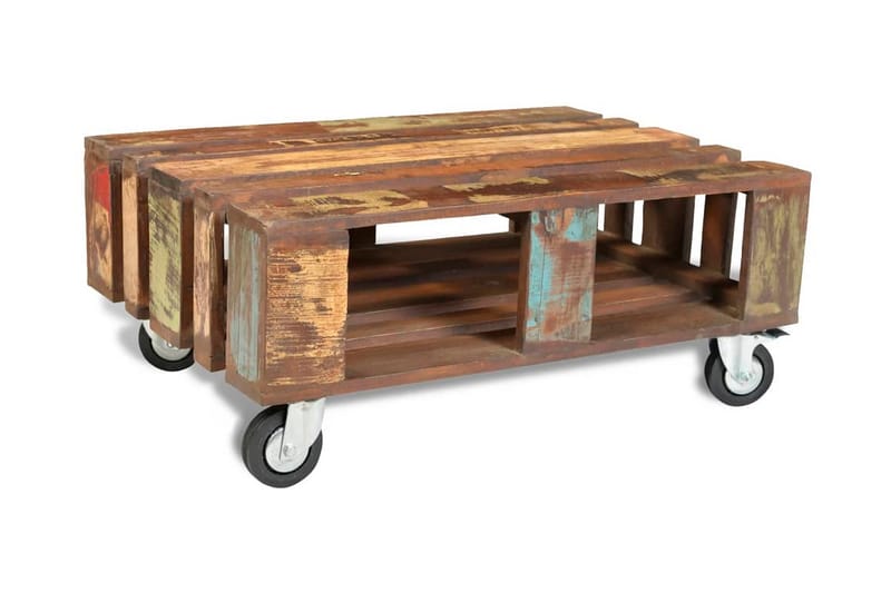 Soffbord med 4 hjul återvunnet trä - Brun - Soffbord